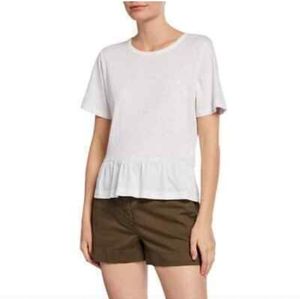 Veronica Beard Reagan Peplem Tee White 100% Pima Cotton S